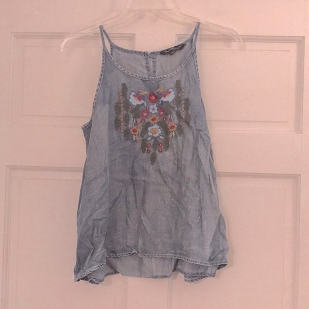 Velvet Heart Embroidered “Denim” Strappy Top